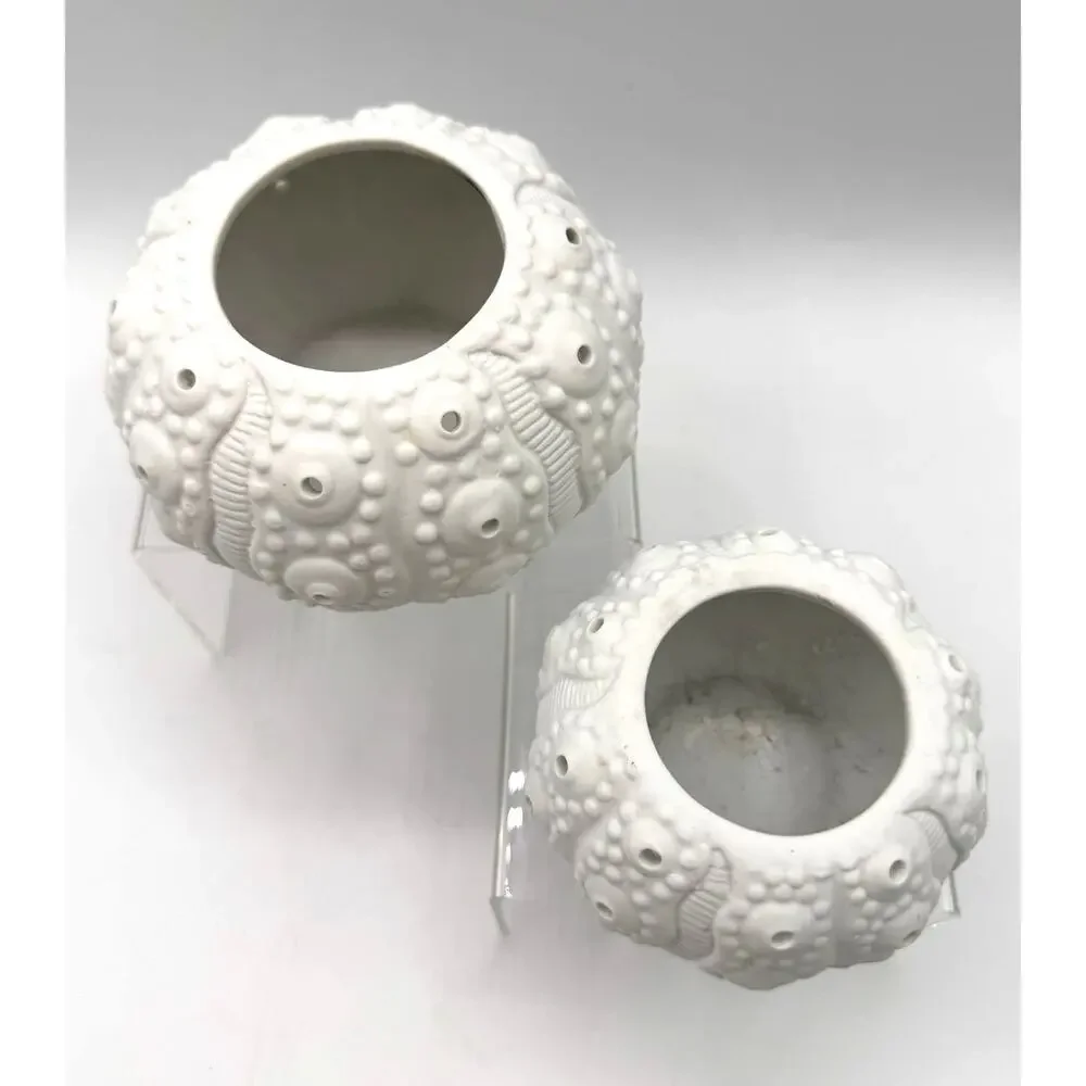 White Ceramic Sea Urchin Candle Holders/Trinket Dishes